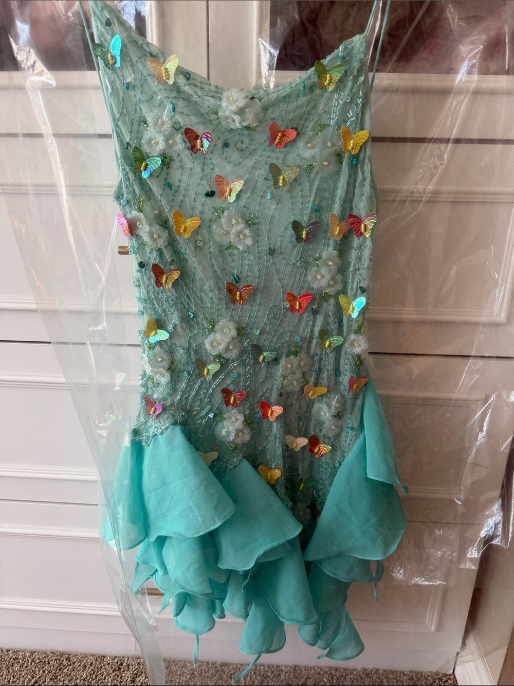 Teal Butterfly-Embellished Dress
